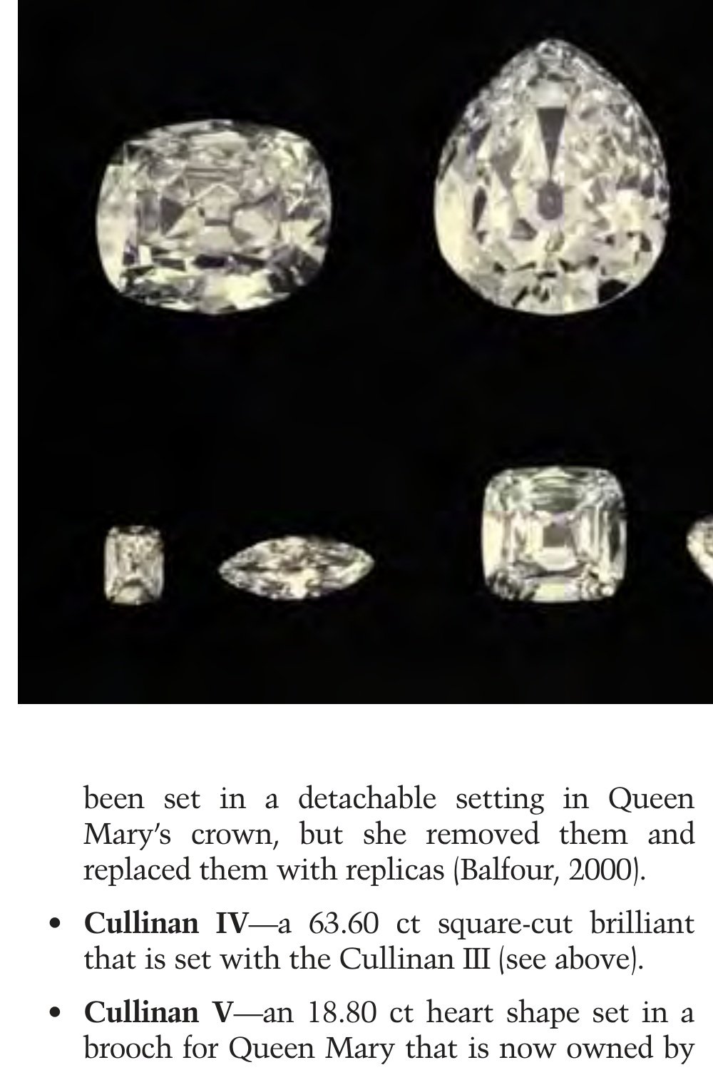 The nine principal polished diamonds fashioned from the Cullinan rough