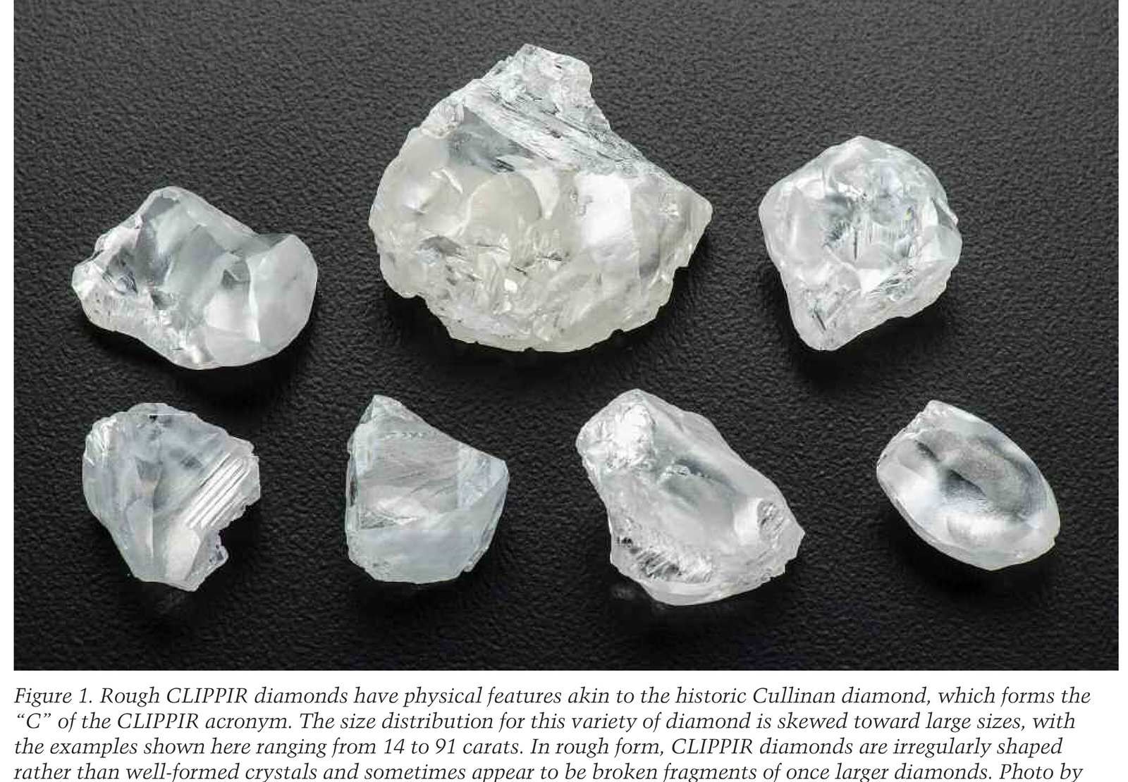 CLIPPIR diamond rough displaying resorption and cleavage surfaces