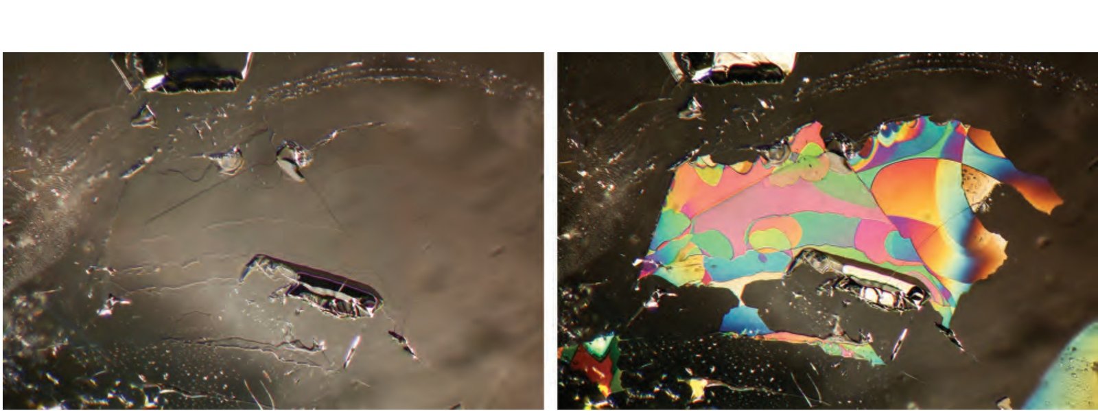 Partially healed cleavage crack with thin-film iridescence