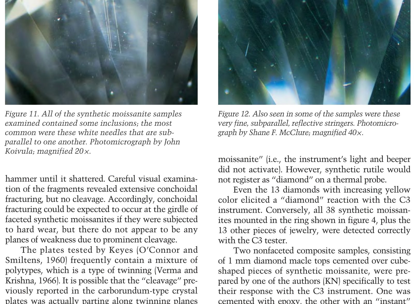 Sub-parallel needle-like growth inclusions oriented along c-axis in moissanite