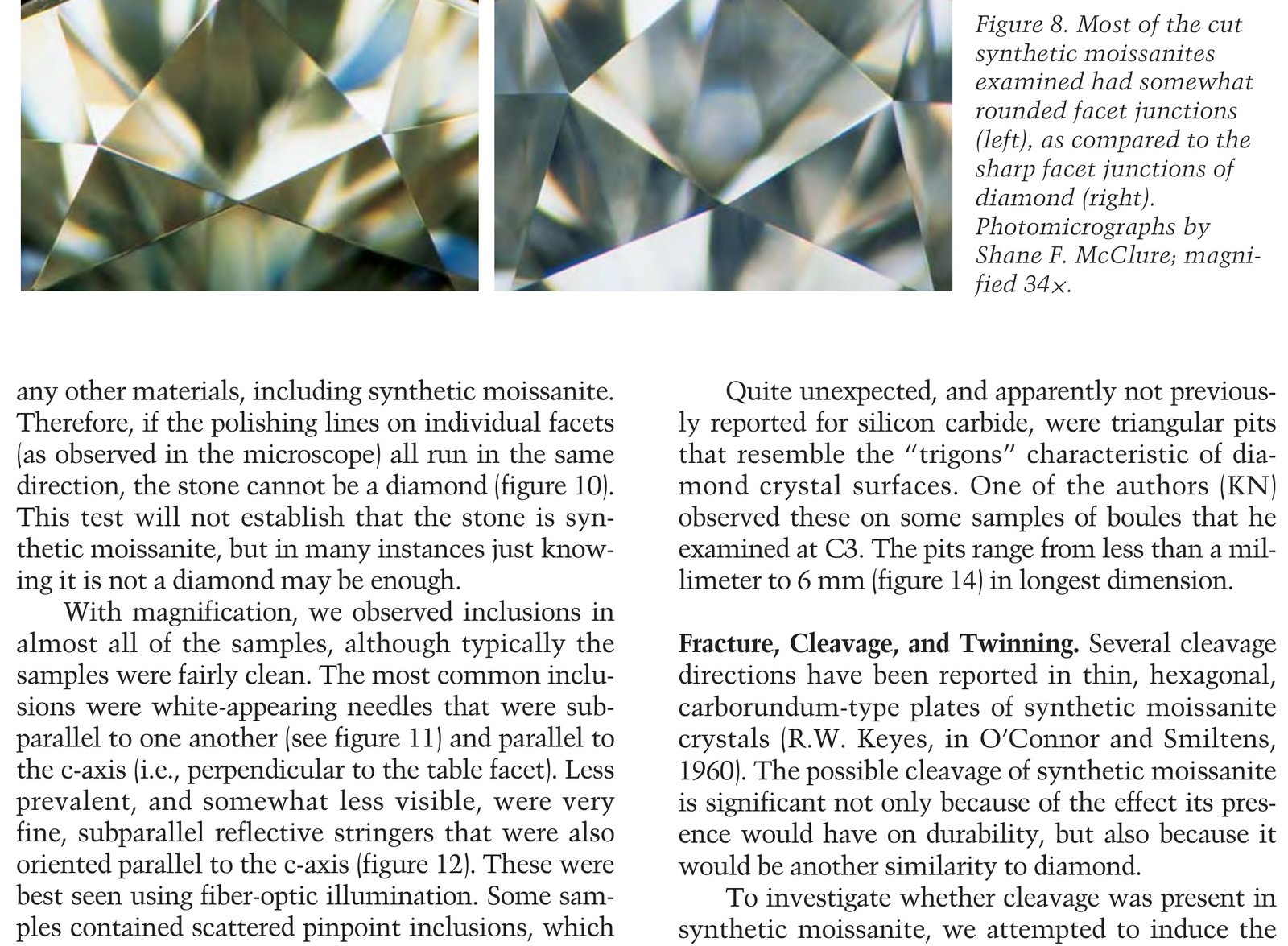 Parallel girdle striations and rounded facet junctions in synthetic moissanite