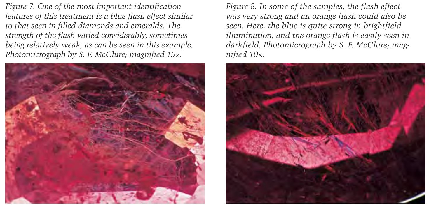 Flash effect in lead-glass filled ruby