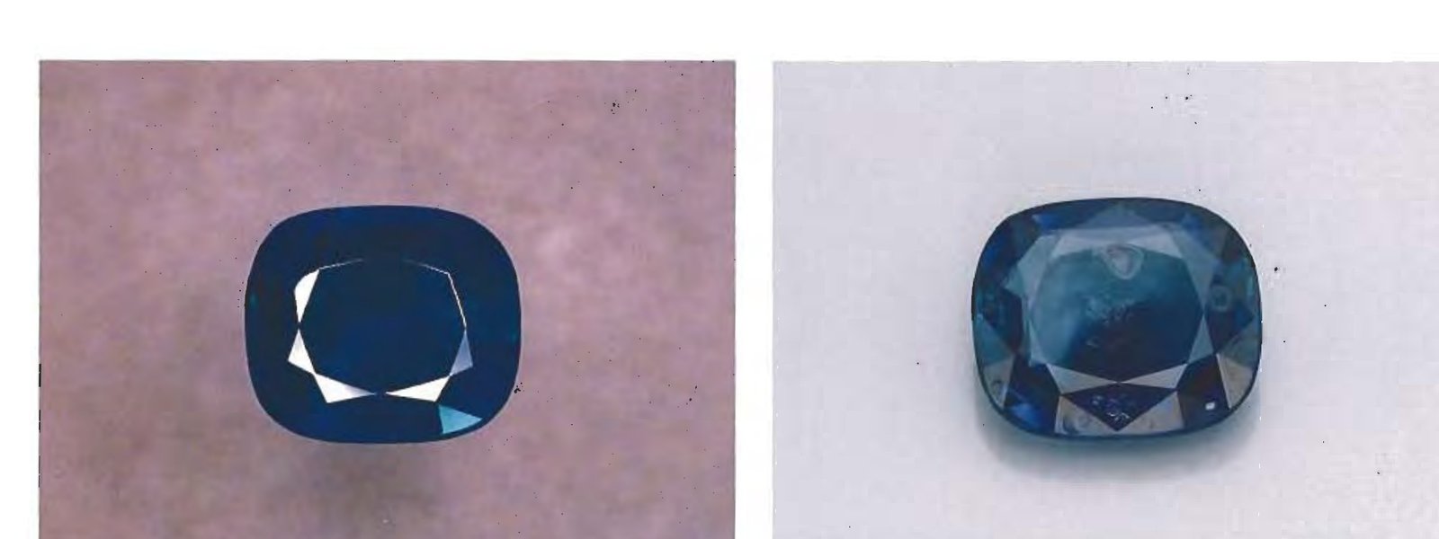 Faceted Kashmir sapphire before and after 1700C heat treatment