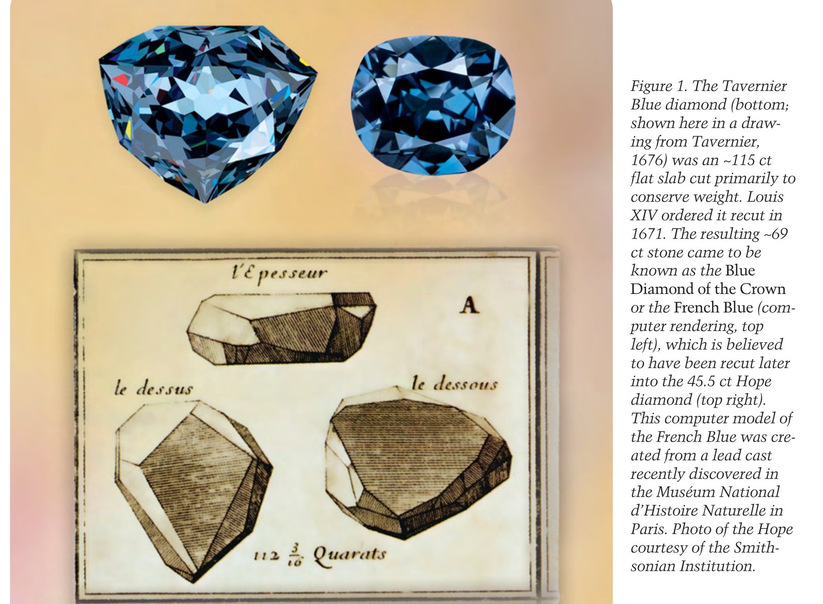 Historical woodcut drawing published by Tavernier in 1676 showing the 115 ct Tavernier Blue